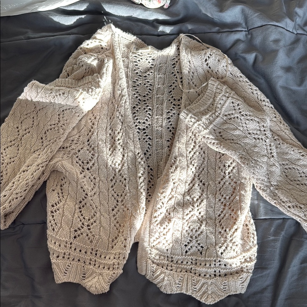Aeropostale Cream Open-Knit Cardigan Work Once